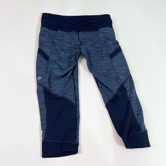 Lululemon Leggings Run For Fun Cropped Women 6 Wee Space Stripe Inkwell Blue - Picture 6 of 9
